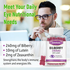 Zetelixia eye health gummies bottle emphasizing convenient daily use.
