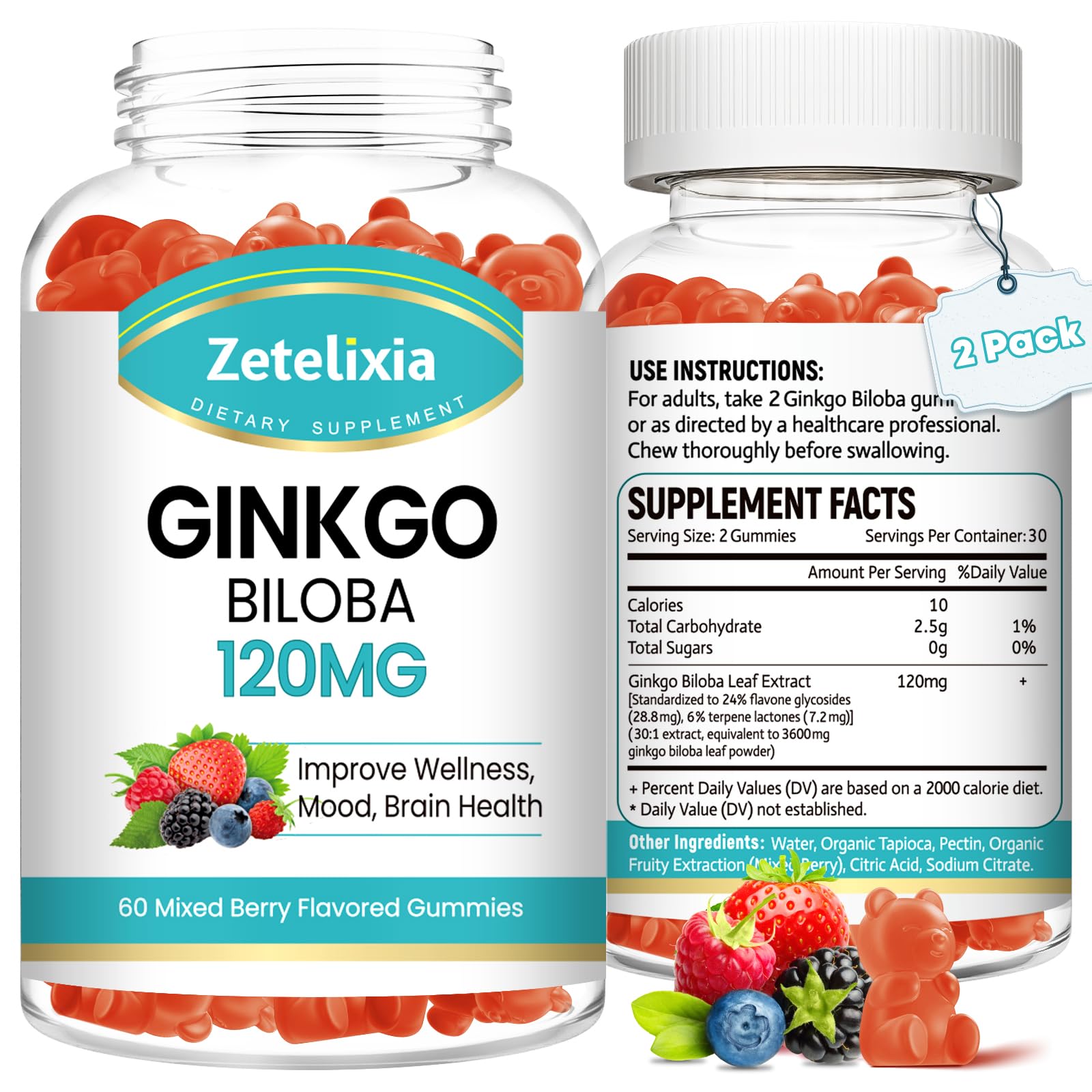 Zetelixia Ginkgo Biloba Gummies front packaging for convenient daily use