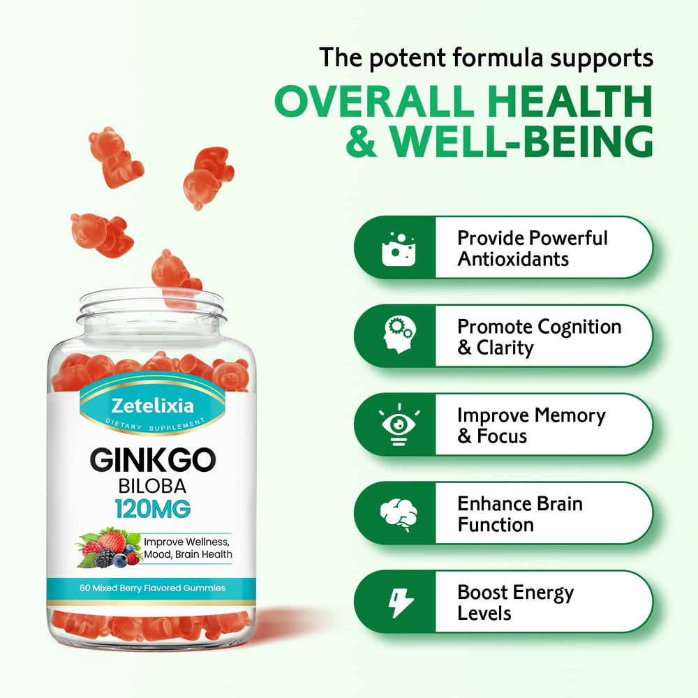 Zetelixia Ginkgo Biloba Gummies serving size two gummies per serving