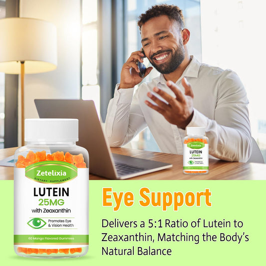 Zetelixia Lutein Gummies bottle back nutrition panel highlights lutein per serving.
