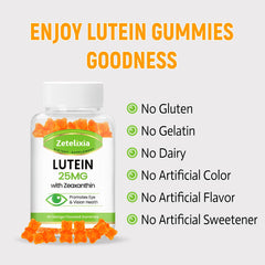 Zetelixia Lutein Gummies packaging label showing serving size for easy daily use.