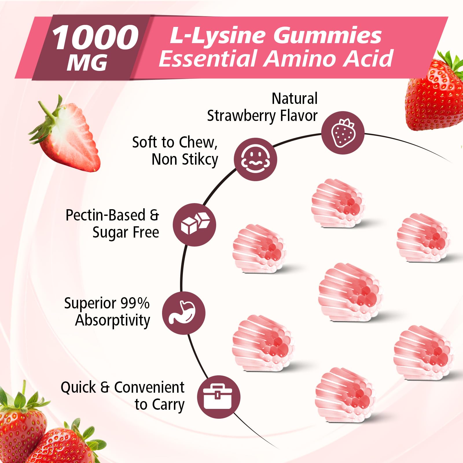 Zetelixia Lysine Gummies chewy texture shown for easy enjoyment