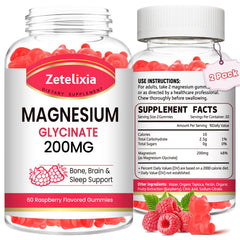 Zetelixia Magnesium Glycinate Gummies raspberry bottle—high absorption for daily supplementation.