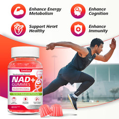 Zetelixia NAD Gummies ingredient list closeup featuring NR, Resveratrol and CoQ10