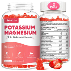 Zetelixia potassium magnesium gummies bottle front view for daily muscle support.