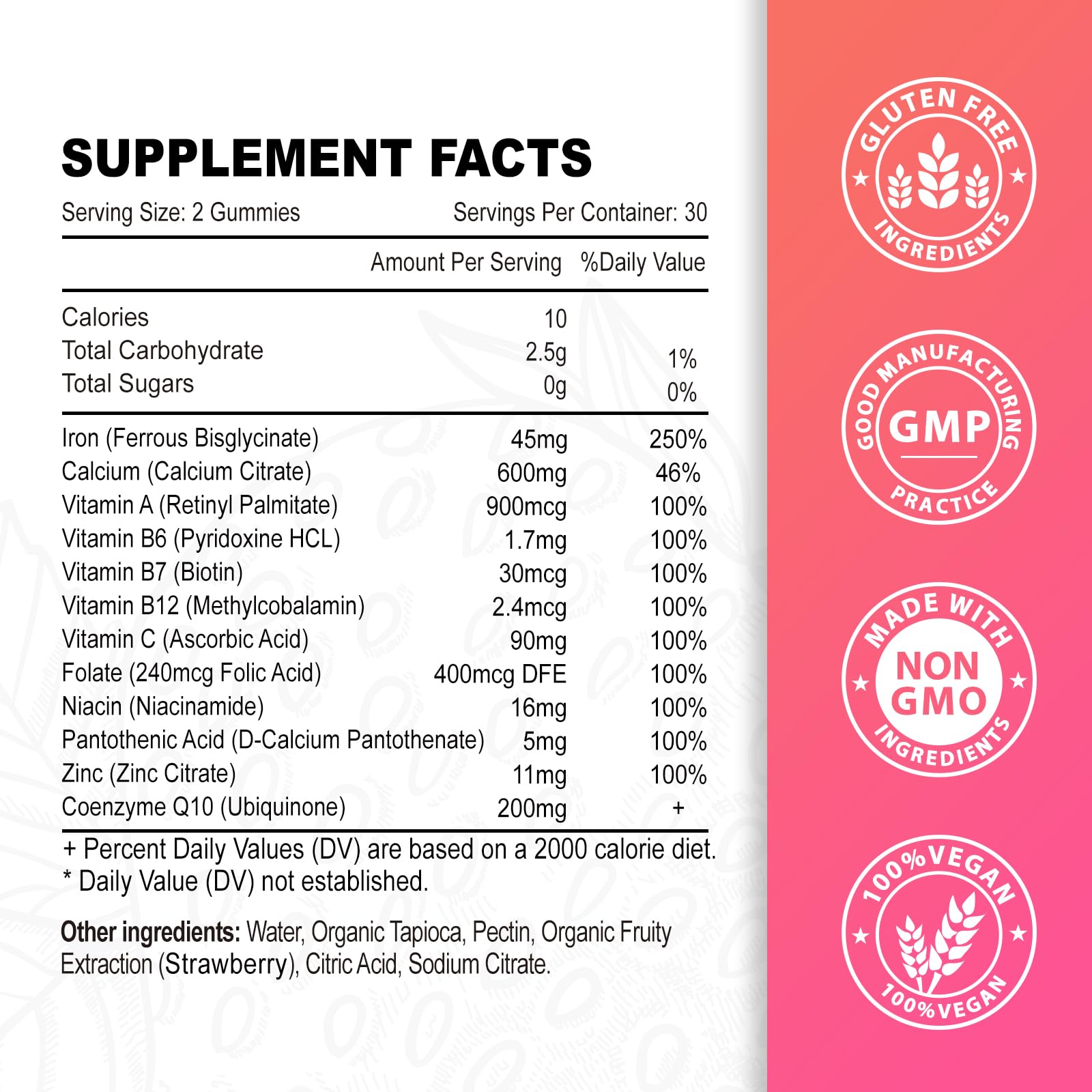 Zetelixia vegan iron gummies bottle label close-up highlighting sugar-free formula