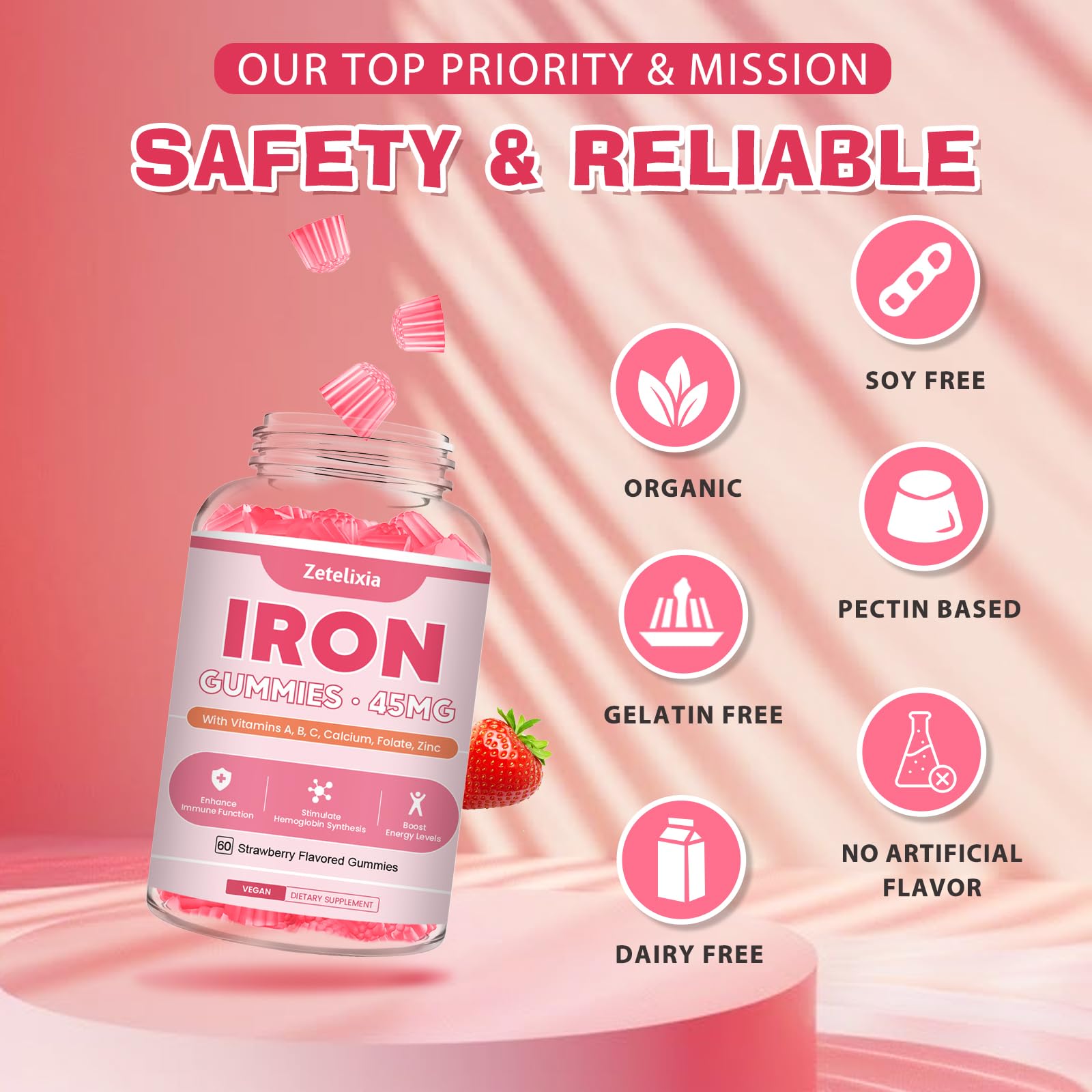Zetelixia vegan iron gummies shelf-packaging on display in store
