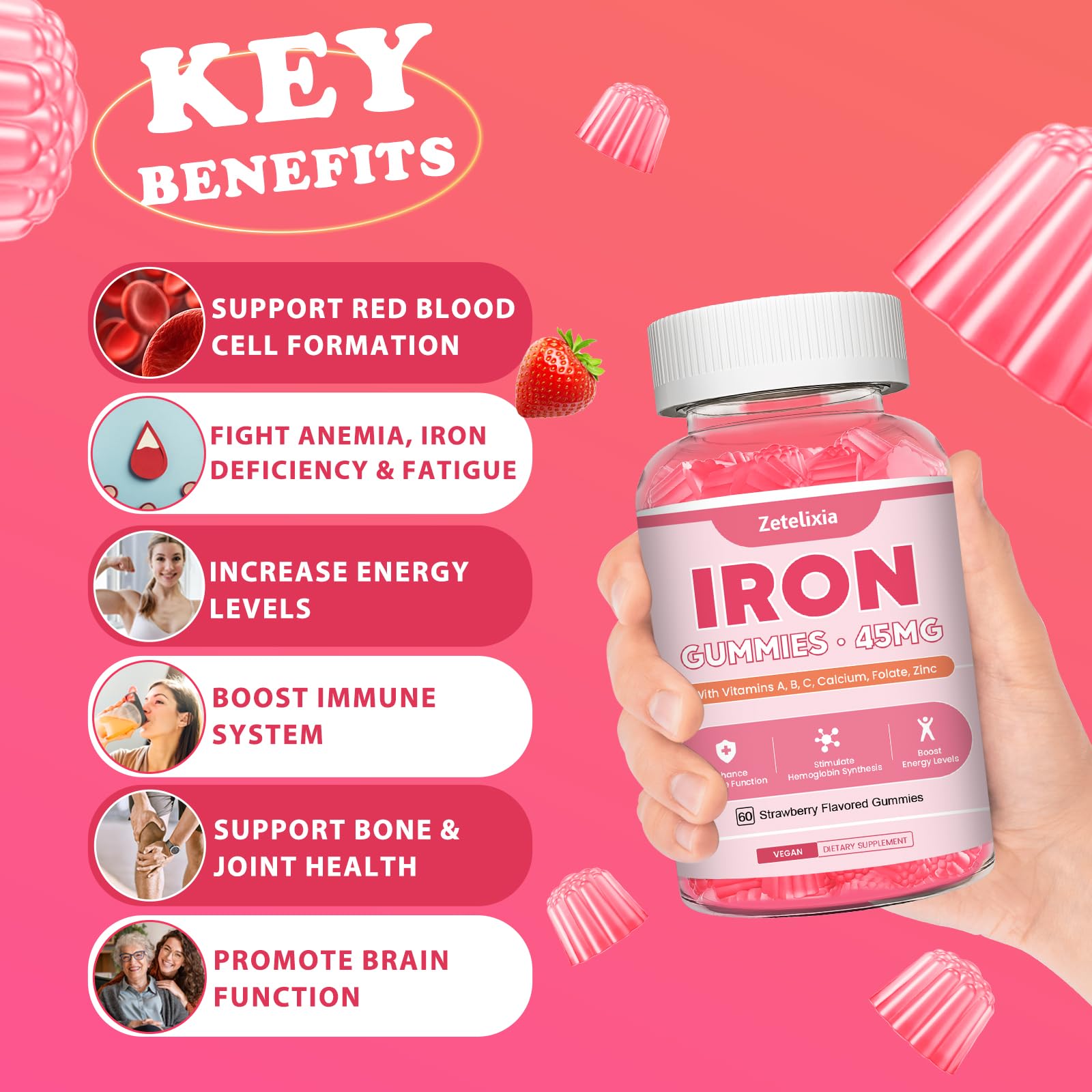 Zetelixia vegan iron gummies two-pack side-by-side display showing value