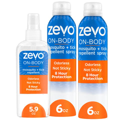 ZEVO On-Body Aerosol bottle shown in action delivering quick protection against bugs.