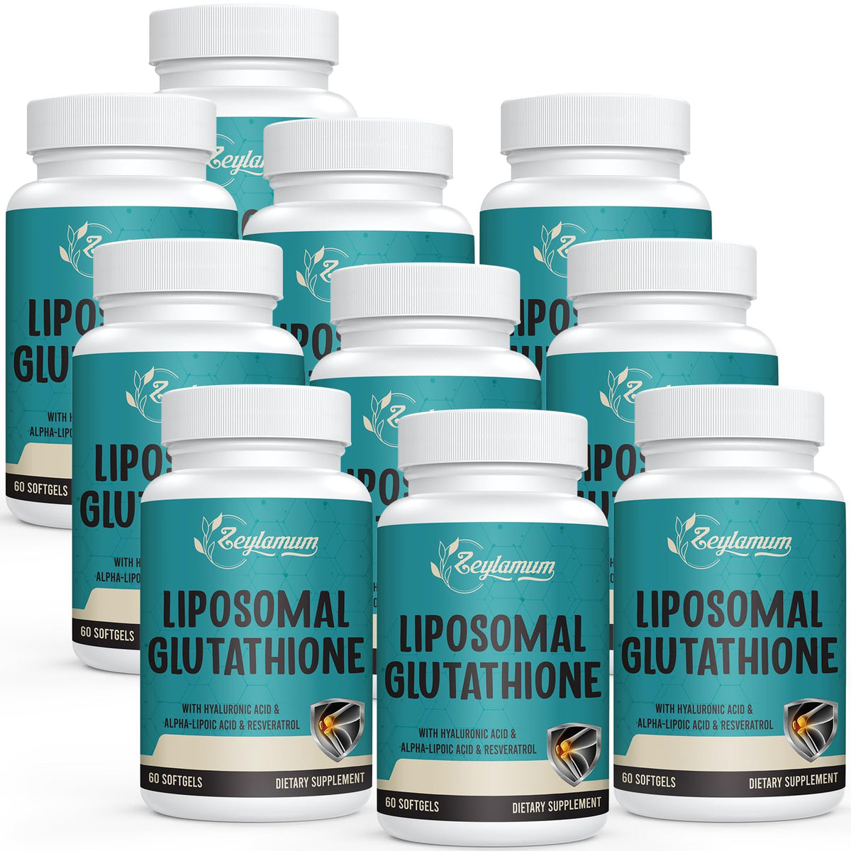 Zeylamum 2400mg liposomal glutathione softgels bottle front signaling high-dose antioxidant support