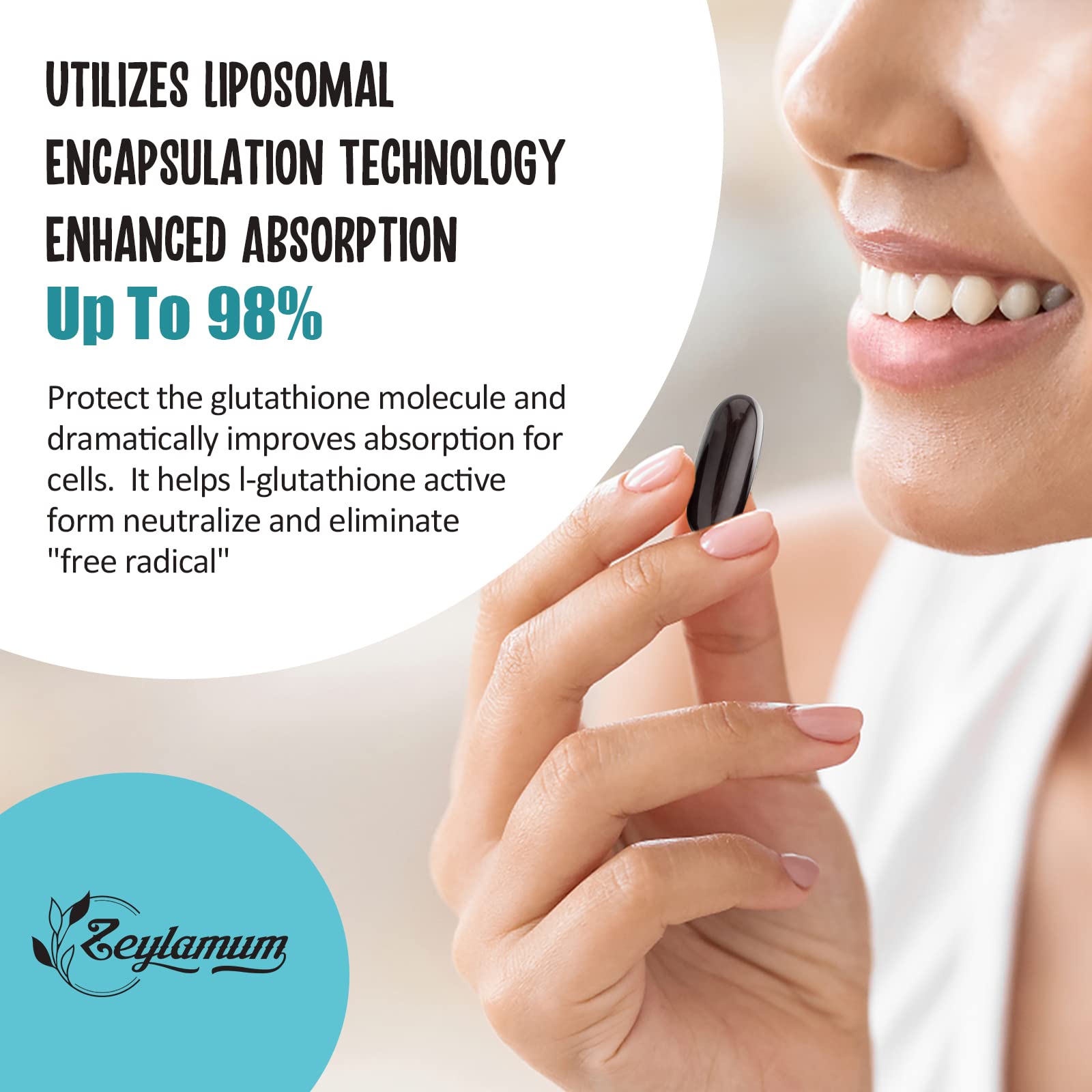 Zeylamum bottle pour action showcasing easy-to-take softgels