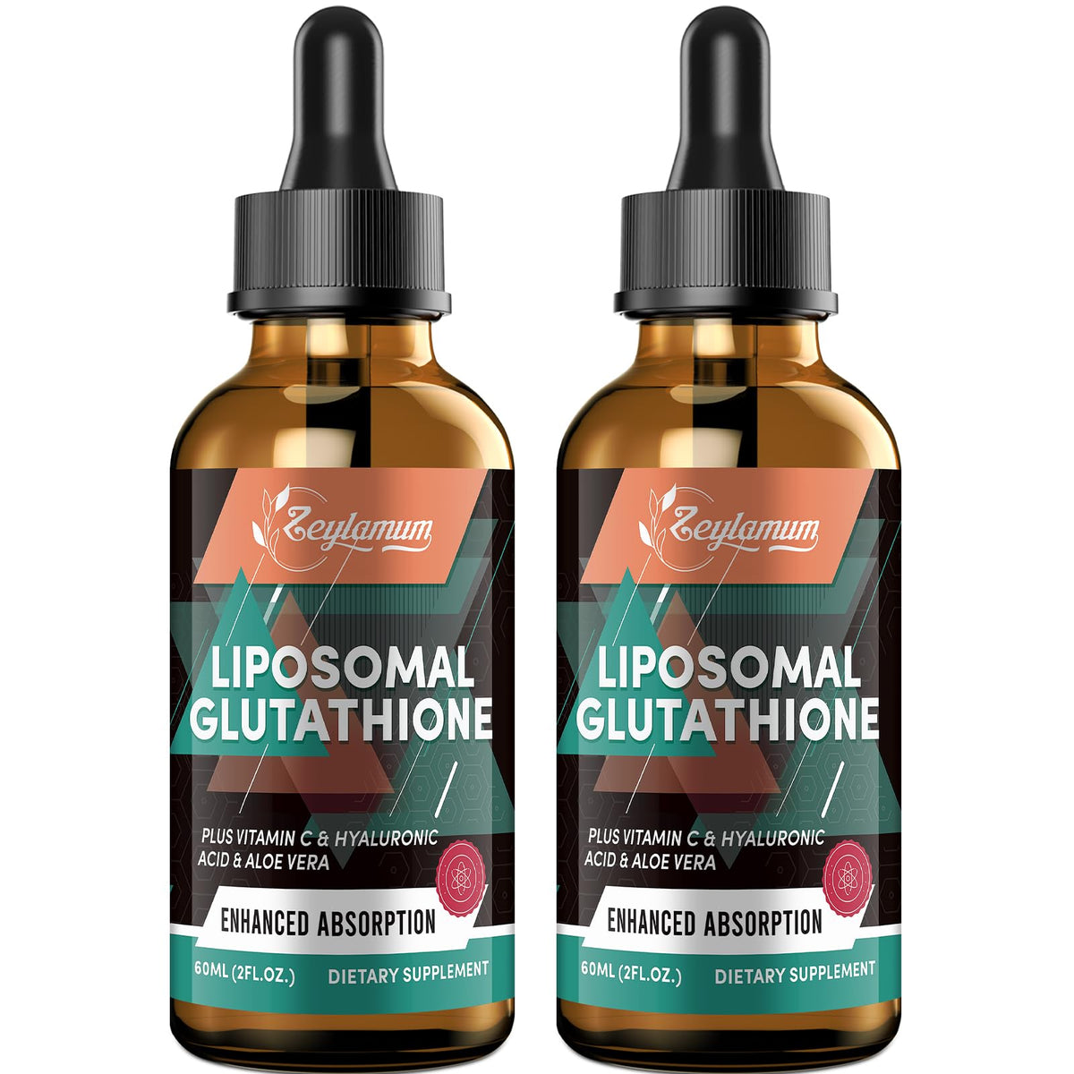 Zeylamum liposomal glutathione liquid bottle highlights premium absorption.