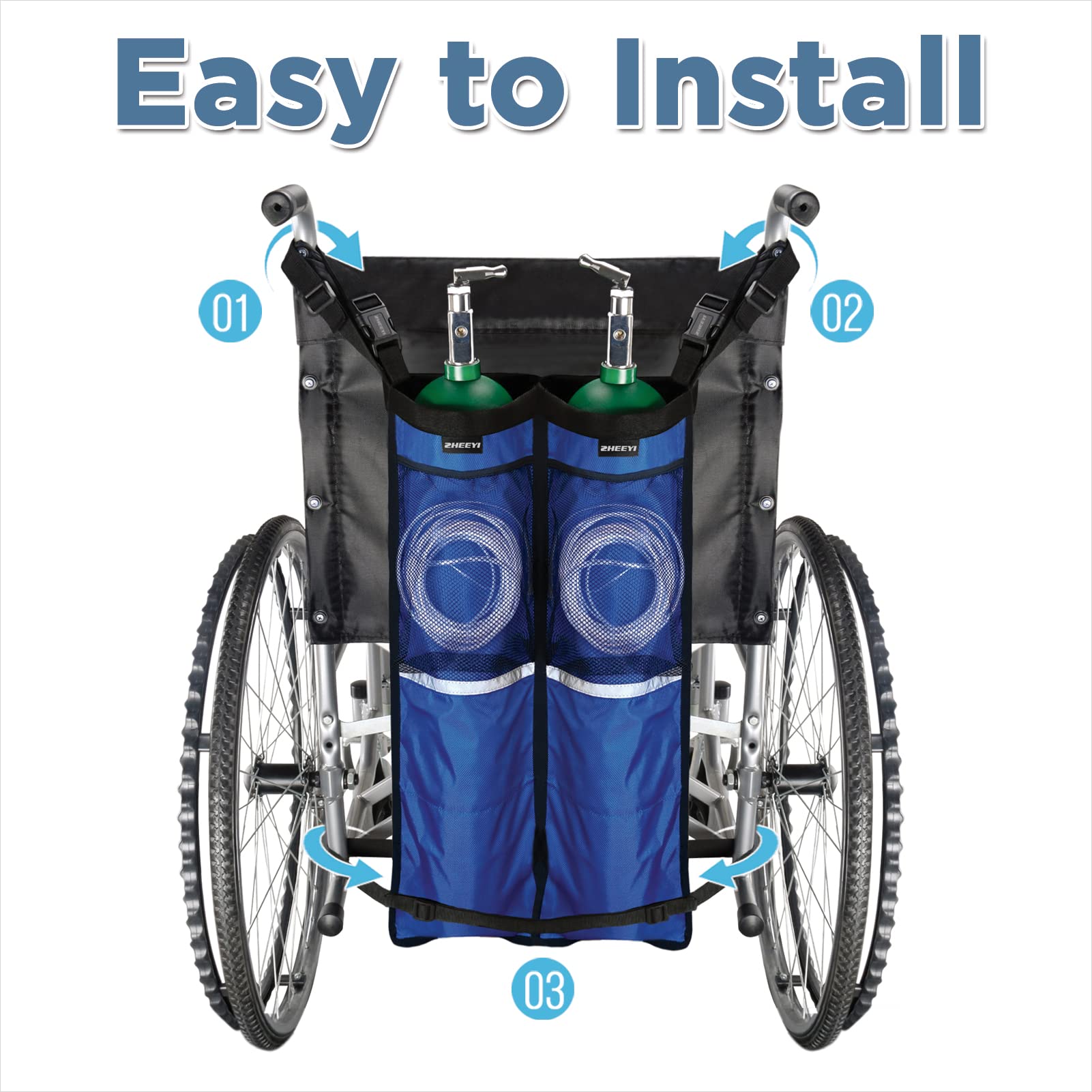 ZHEEYI oxygen bag in blue demonstrates adjustable size compatibility.