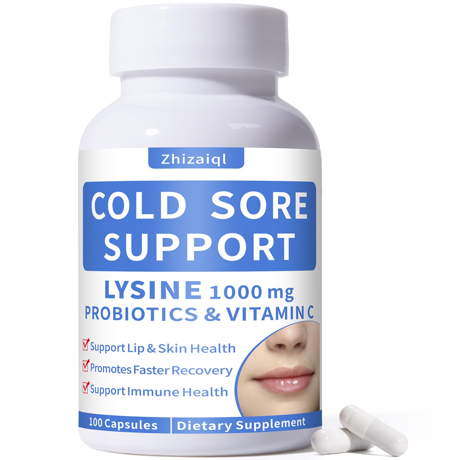 Zhizaiql lysine cold sore bottle supports lip health and immune balance.