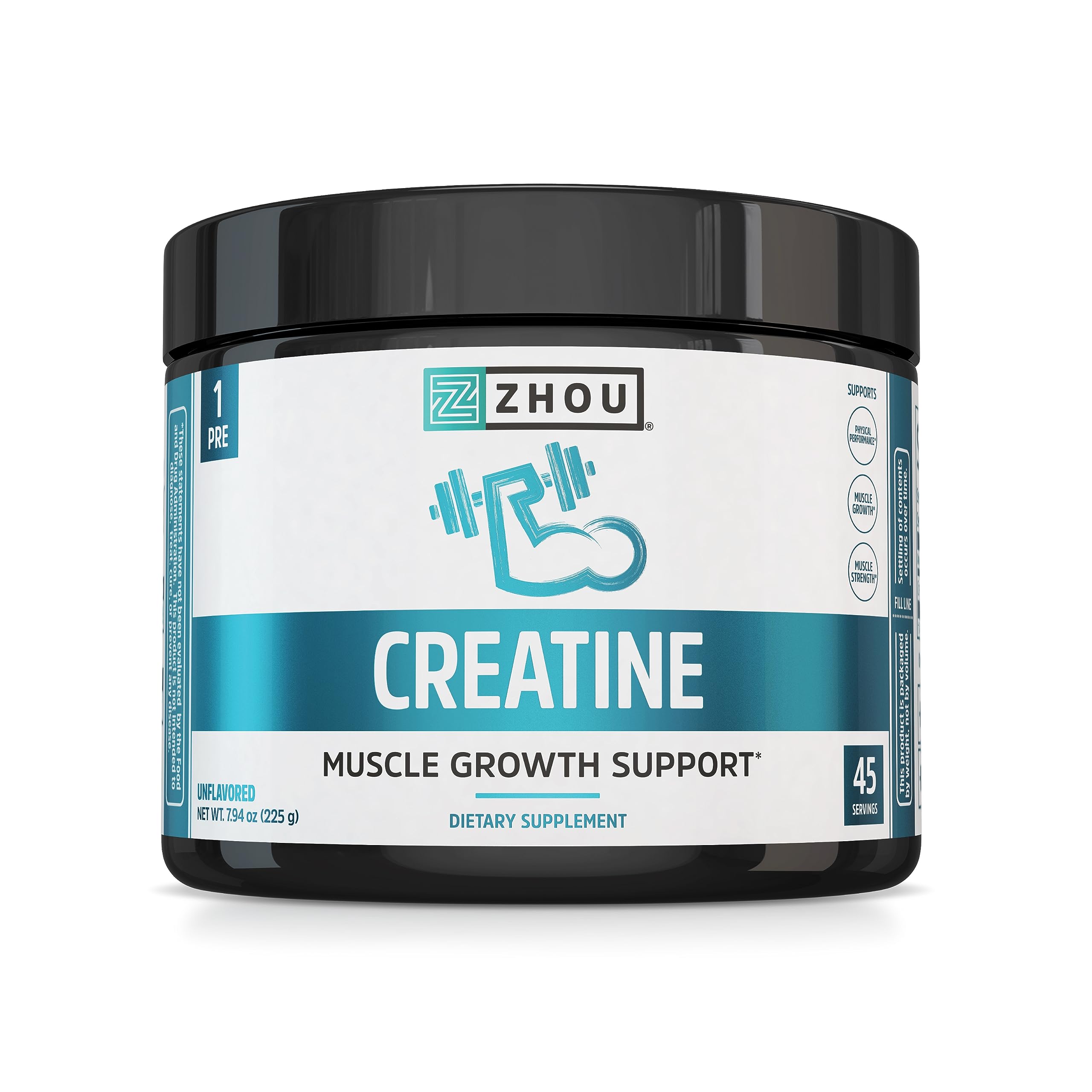 ZHOU Creatine powder jar close-up for daily strength support