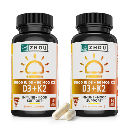 ZHOU D3+K2 bottle front showing vegan capsules for immune support