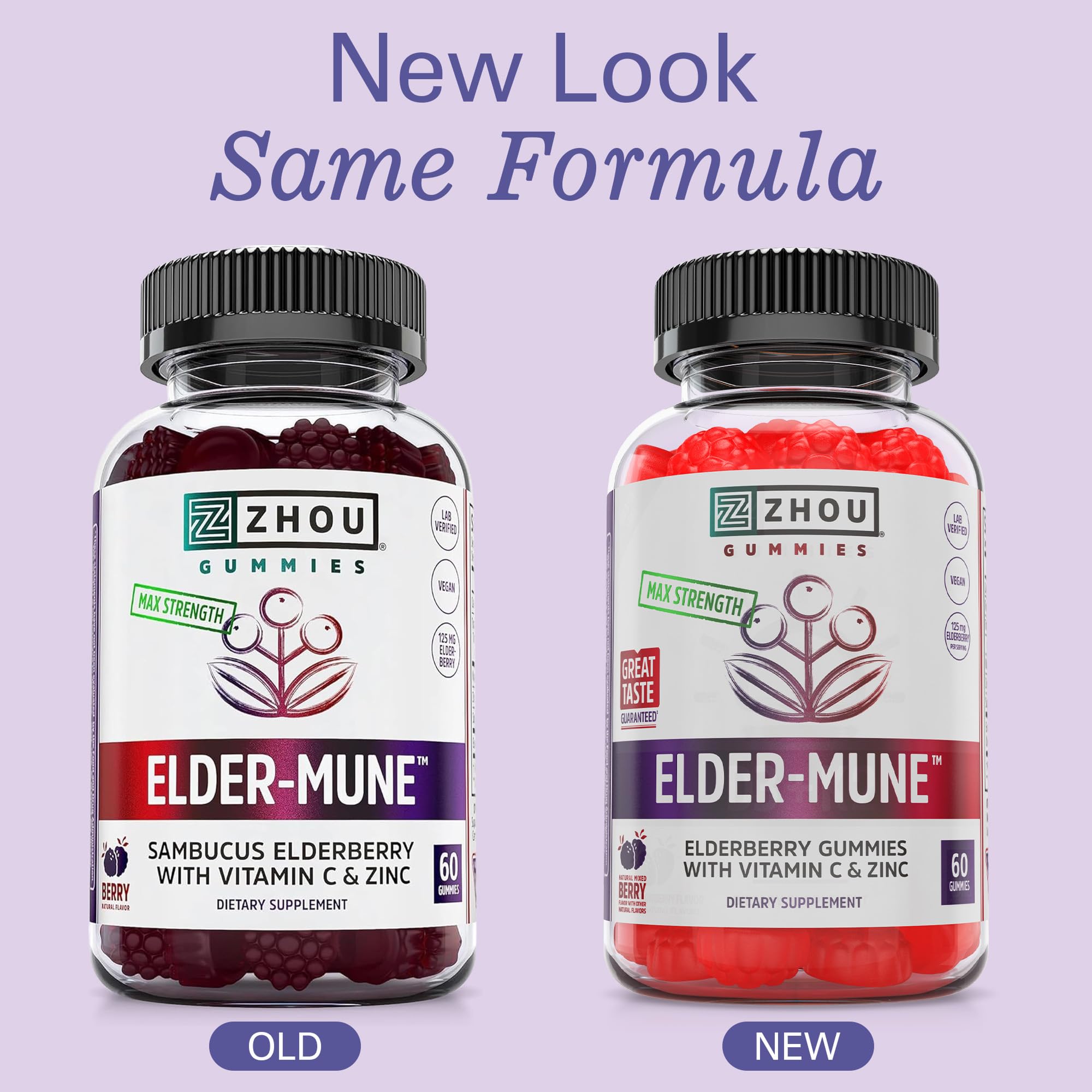 Close-up of ZHOU Elder-Mune Gummies texture and berry flavor