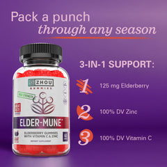 Two gummies serving of ZHOU Elder-Mune Gummies demonstrate the daily portion