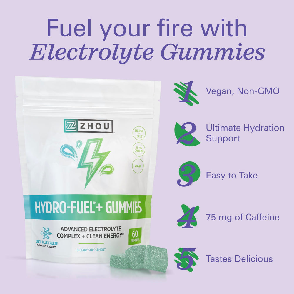 Close-up of chewy texture of Zhou Hydro-Fuel+ gummies for easy consumption.