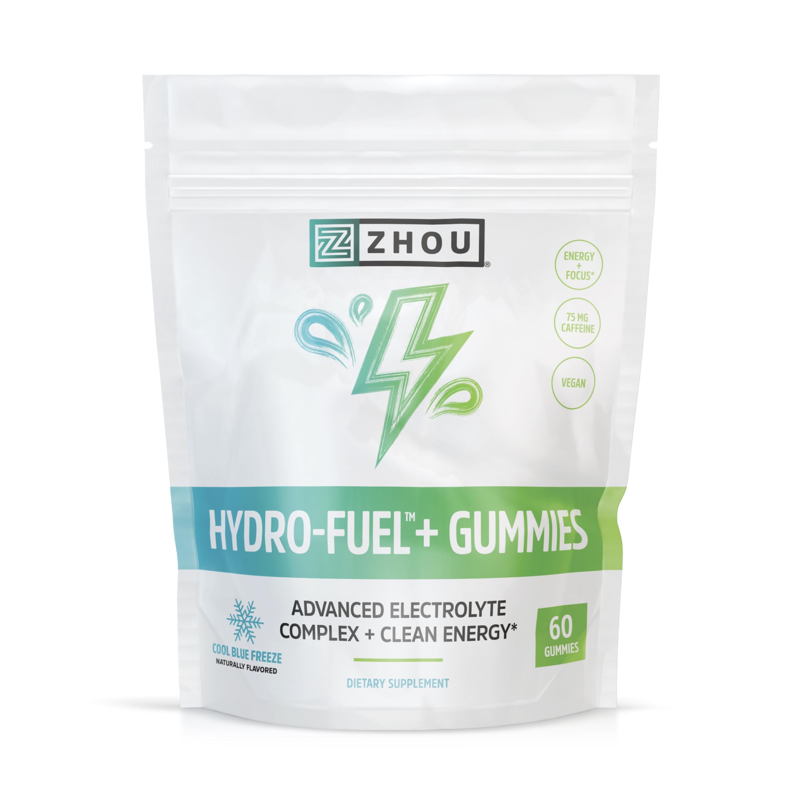 ZHOU Hydro-Fuel+ gummies packaging for on-the-go hydration.
