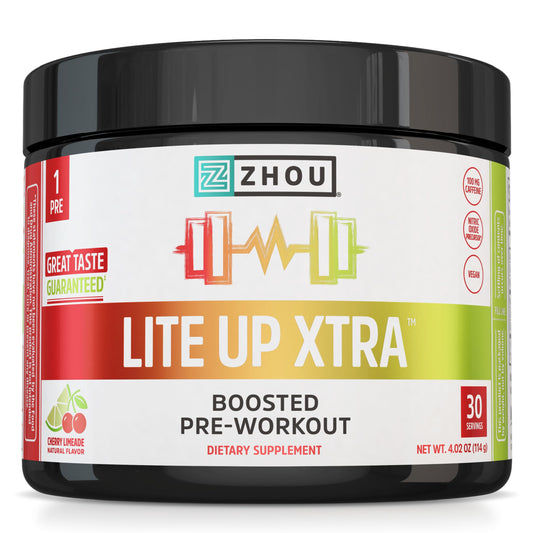 ZHOU Lite Up Xtra cherry limeade jar delivers clean workout energy.