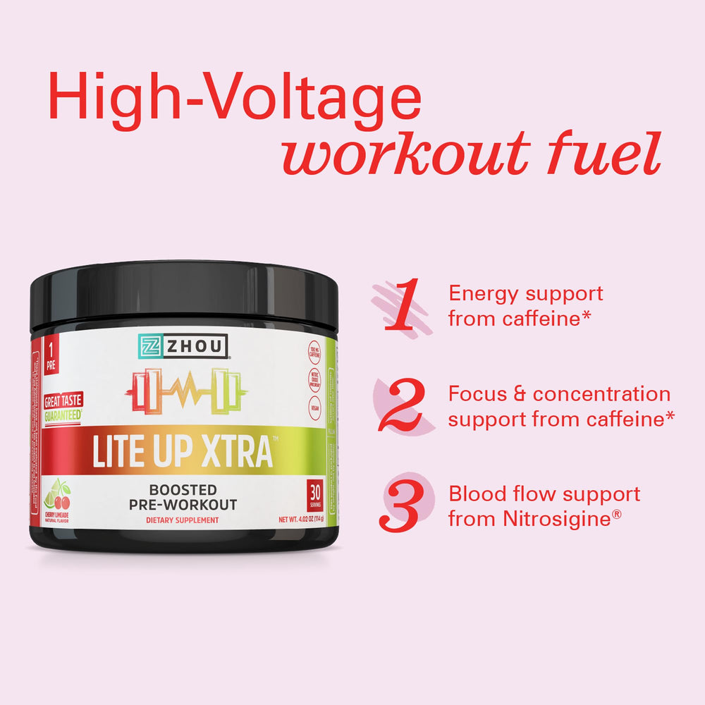 ZHOU Lite Up Xtra cherry limeade measuring cup shown with powder.
