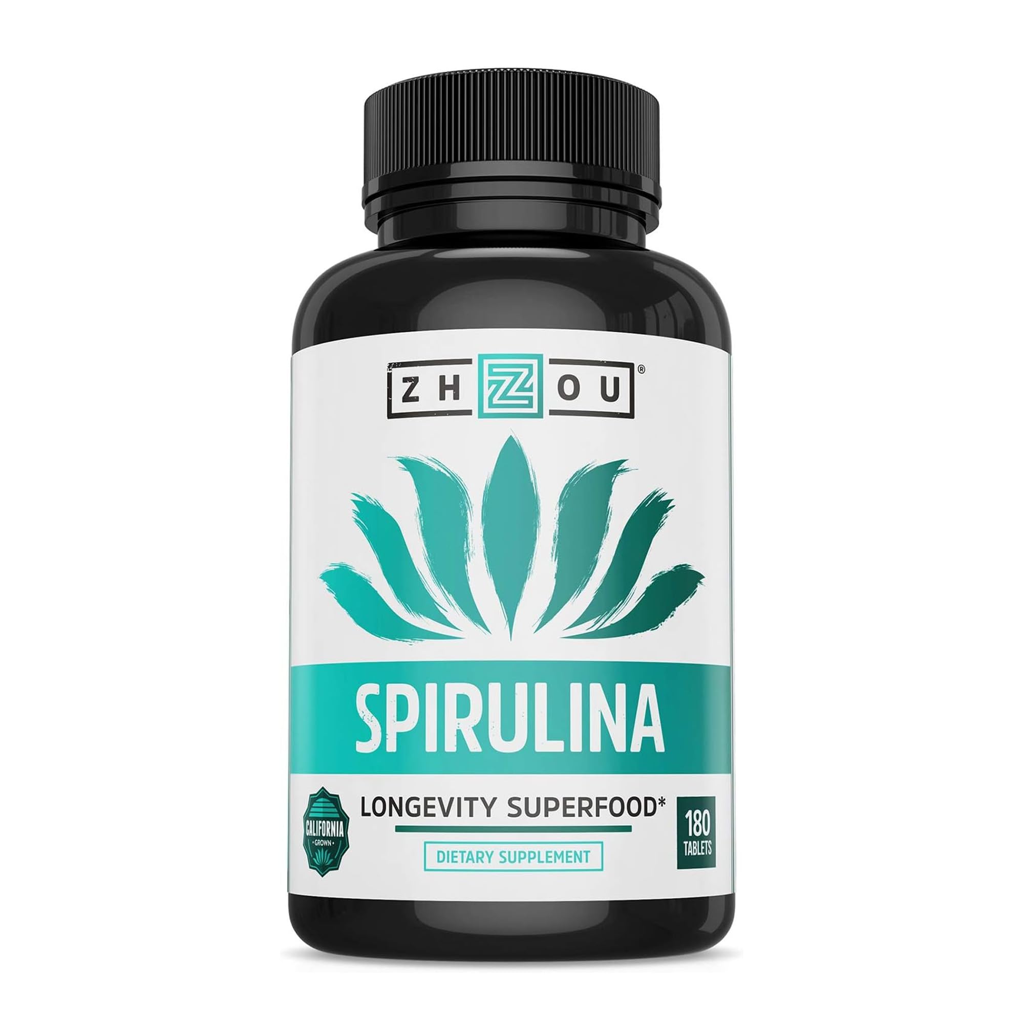 ZHOU Spirulina tablets in a bottle close-up for daily plant-based energy.