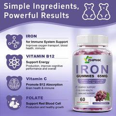 Tasty grape flavored ZHPHK iron gummies ready to eat