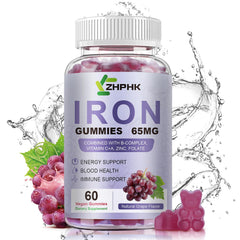 Bottle of ZHPHK iron gummies promoting energy support and immune health