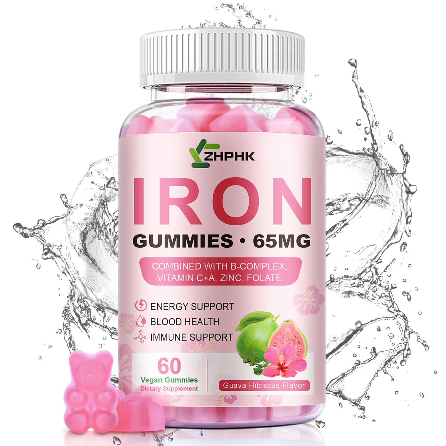 ZHPHK iron gummies serving suggestion with two gummies set for daily use.