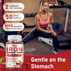 Packaging shot for ZHPHK Iron Gummies emphasizes GMP certification and safety