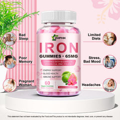 ZHPHK iron gummies gluten-free badge indicates safe for gluten-free diets.