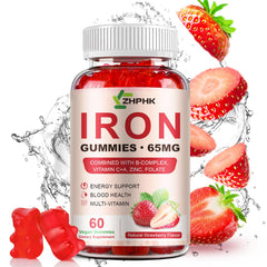 ZHPHK Iron Gummies bottle on a countertop signaling everyday use.