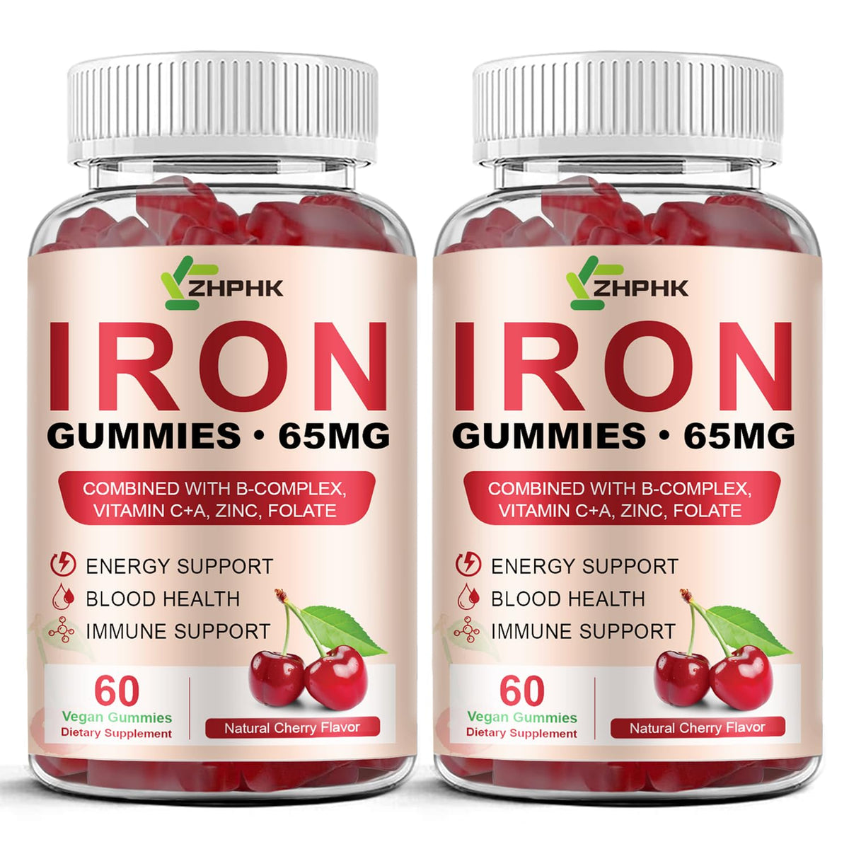 ZHPHK Iron Gummies Cherry Flavor bottle for daily iron support