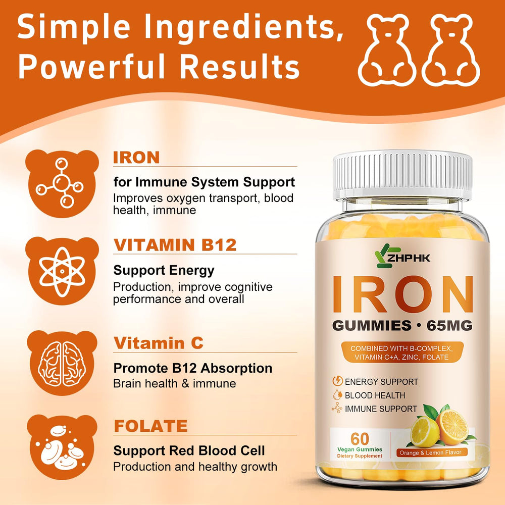 ZHPHK Iron Gummies non-GMO and gluten-free for clean nutrition.