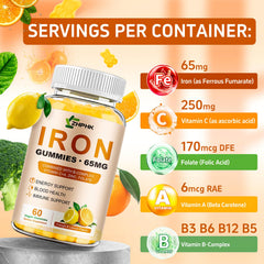 ZHPHK Iron Gummies with zinc and folic acid for balanced nutrition.