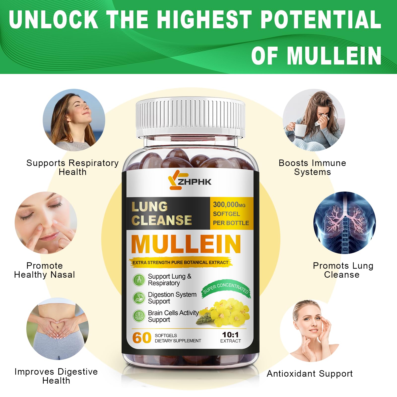 ZHPHK Mullein Leaf Extract label emphasizing vegan, non-GMO ingredients