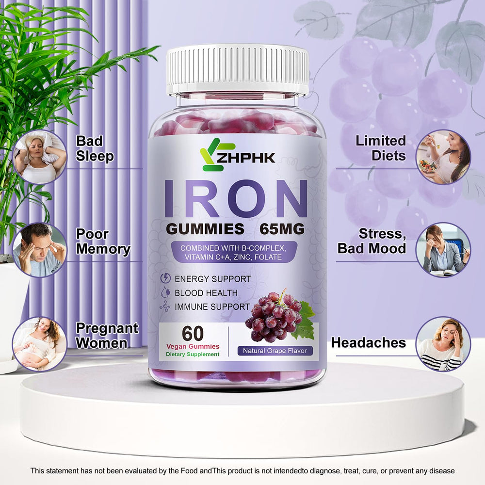 ZHPHK vegan iron supplement vitamin C and absorption emphasis on label