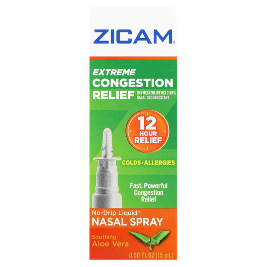 Zicam Extreme Congestion Relief nasal spray bottle pump for easy application.