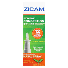 Zicam Extreme Congestion Relief nasal spray bottle with aloe soothing formula for quick congestion relief.
