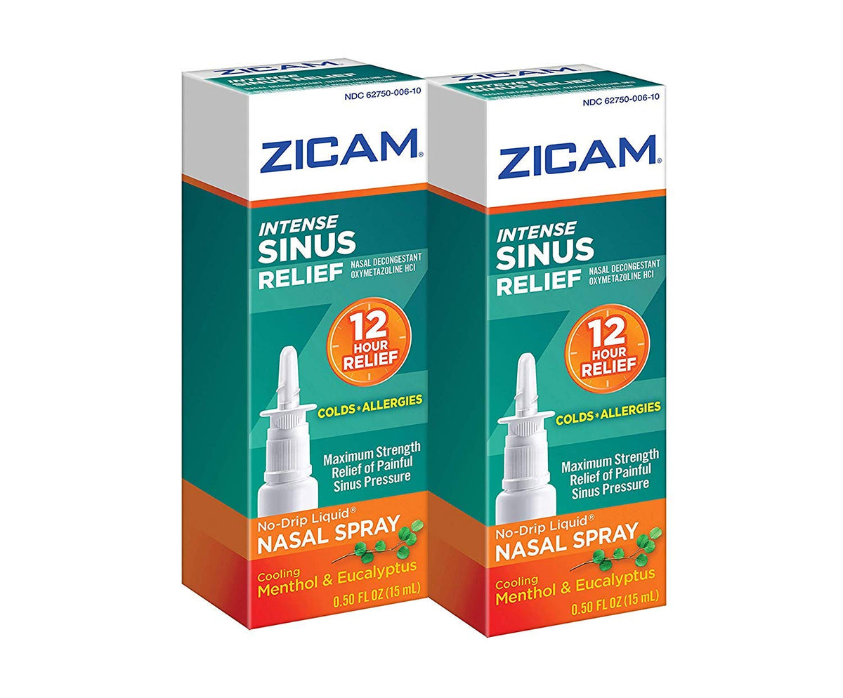 Zicam Intense Sinus Relief bottle featuring no-drip design for easy use
