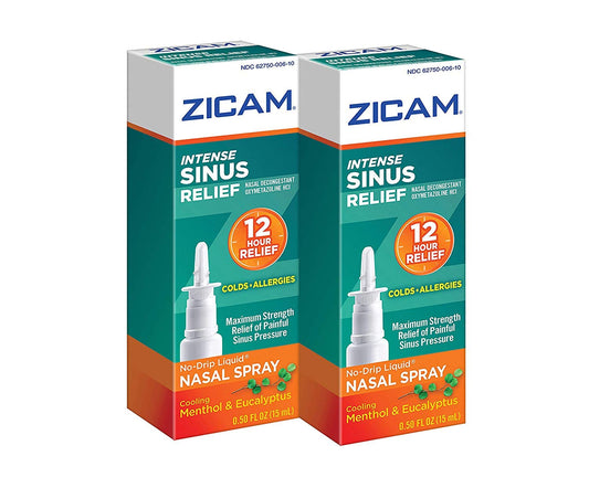 Zicam Intense Sinus Relief bottle featuring no-drip design for easy use