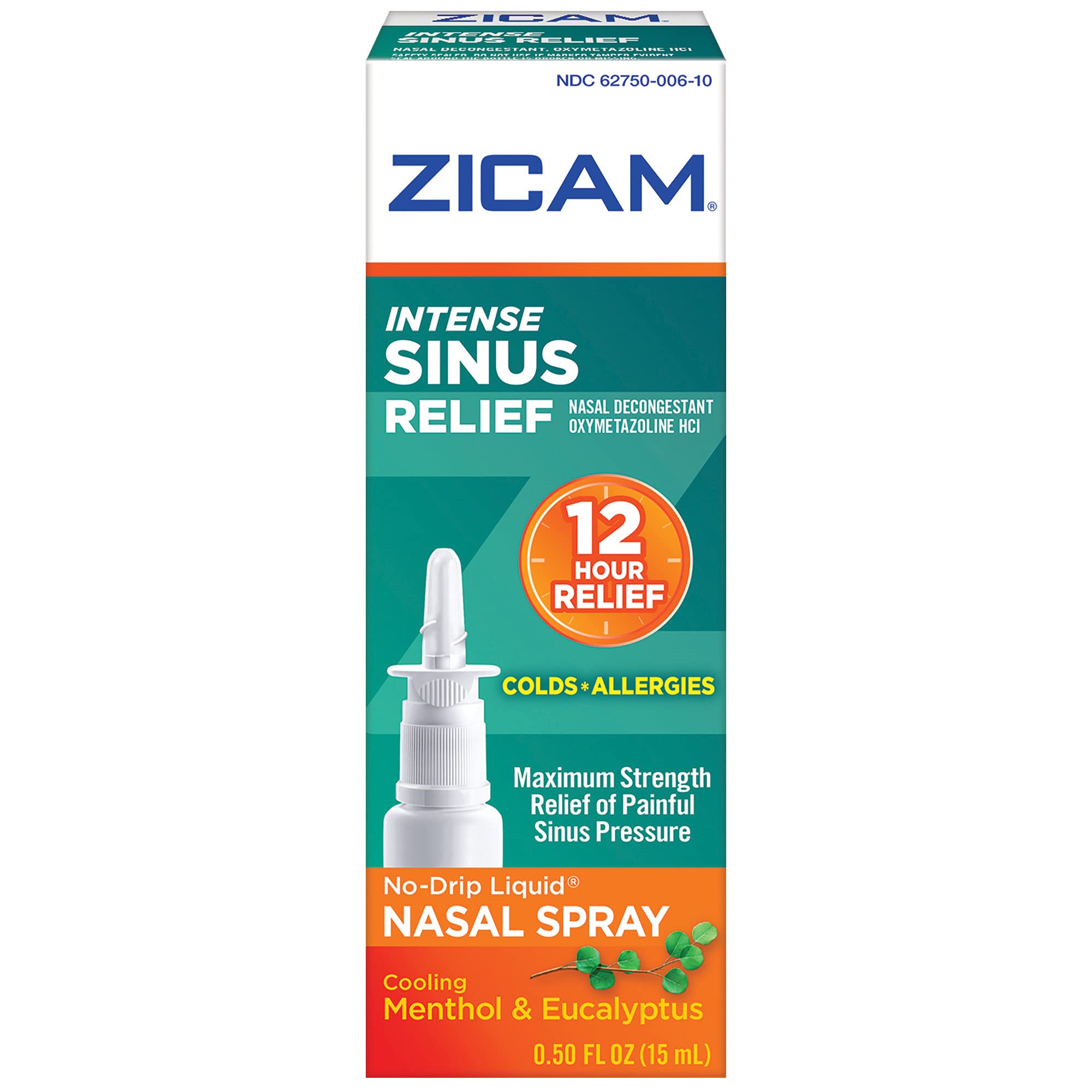 Zicam Intense Sinus Relief spray nozzle close-up, convenient use during cold or allergy season.