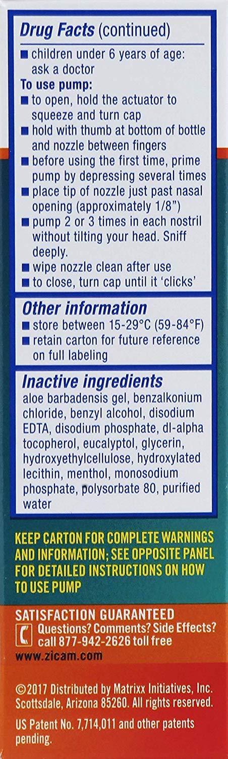 Close-up of Zicam Intense Sinus Relief no-drip spray nozzle for fast relief