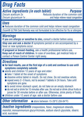 Zicam orange-cream rapidmelts label emphasizing non-drowsy, sugar-free formula