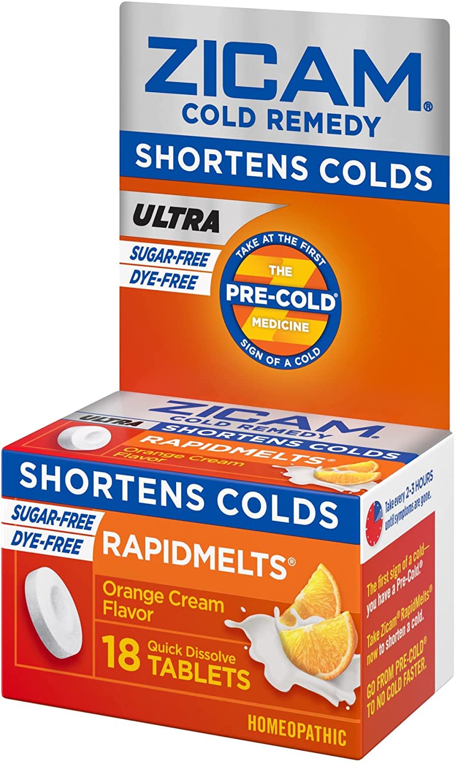 Zicam rapidmelts orange-cream tablet close-up showing quick-dissolve action