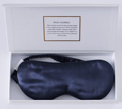 ZIMASILK navy eye mask front view blocks light for restful sleep.