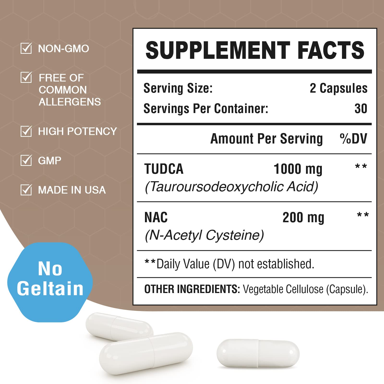 Zingicin Tudca NAC nutrition facts panel for informed ingredient choices.
