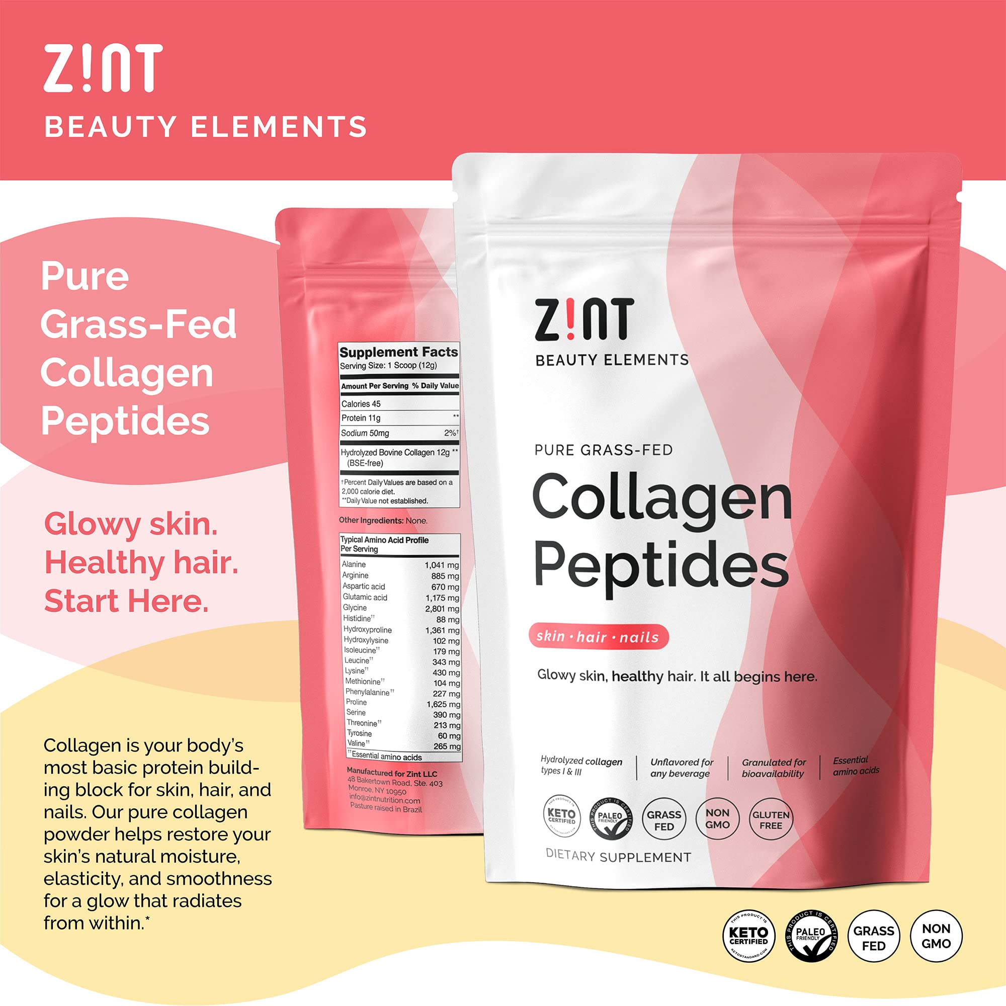 Zint Collagen Peptides powder unflavored dissolves smoothly in coffee or smoothies.