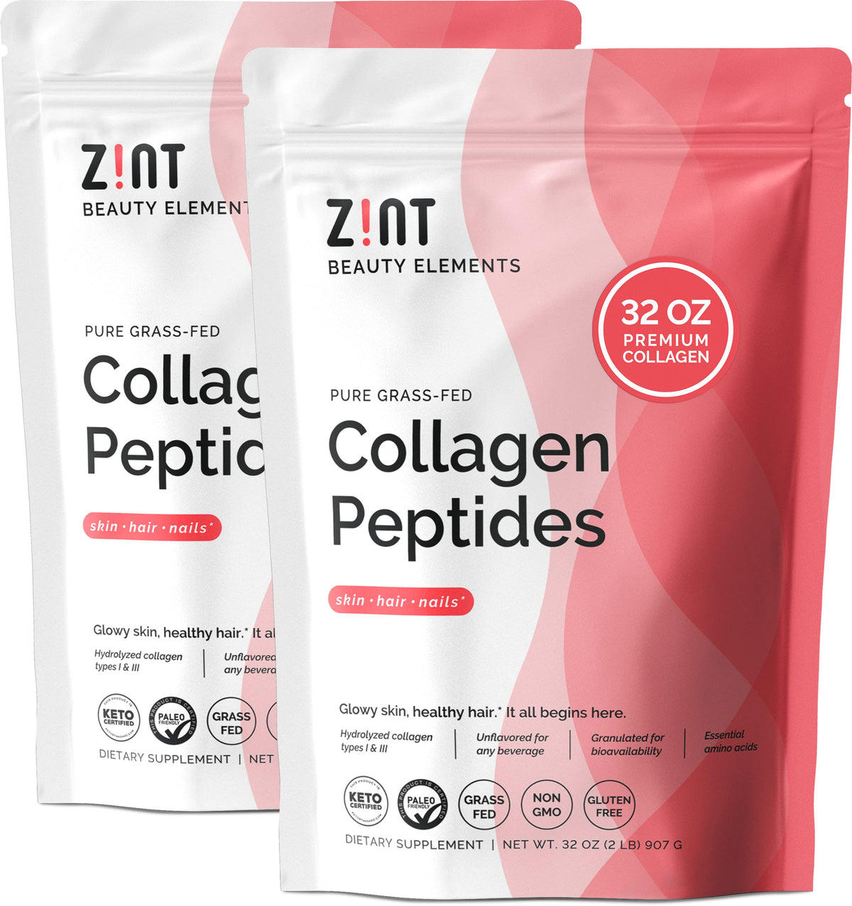 Zint Keto Collagen bottle front with grass-fed hydrolyzed peptides for daily protein support.